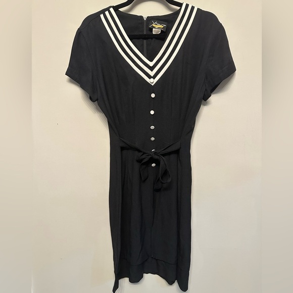 Vintage Dresses & Skirts - Vintage 90s Black & White Nautical Inspired Dress Medium (6/8)